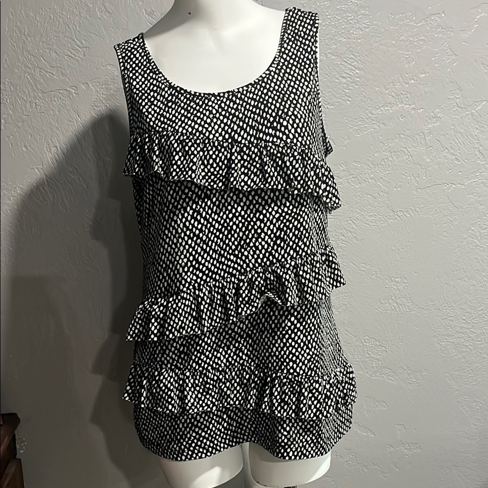 Van Heusen Black and White Ruffled Sleeveless Tank Top